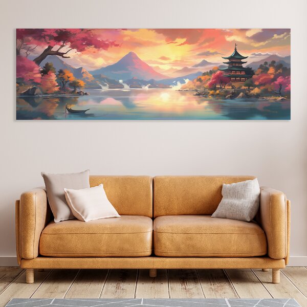 Obraz na plátně - Japonský chrám u vody FeelHappy.cz Velikost obrazu (šířka x výška): 60 x 20 cm