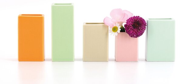 Porcelánové mini vázy 5 kusů REMEMBER (barva-oranžová,světle zelená,krémová,světle růžová a světle modrá)