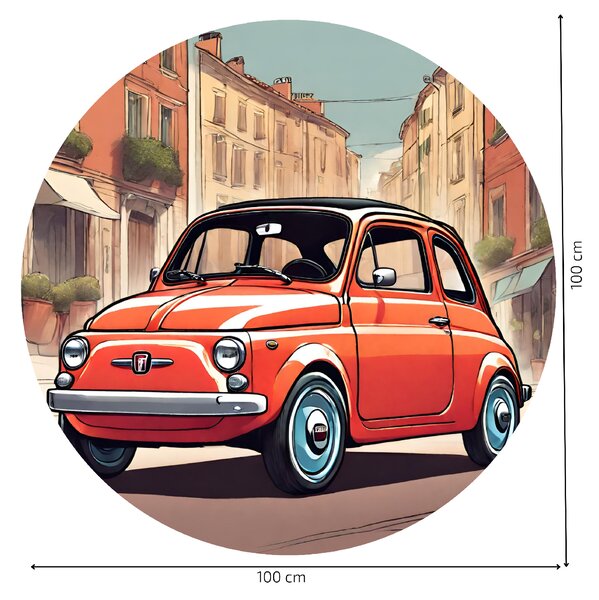 PIPPER. Kruhová samolepka na zeď "Fiat 500" Velikost: 60cm