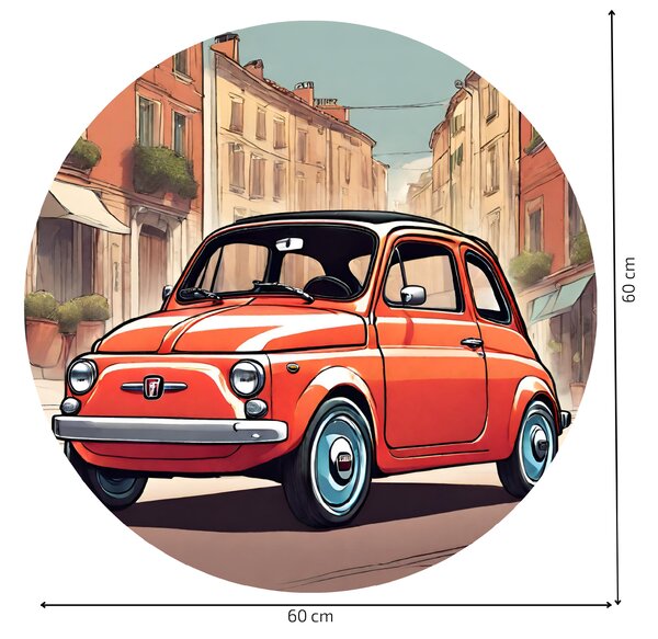 PIPPER. Kruhová samolepka na zeď "Fiat 500" Velikost: 60cm