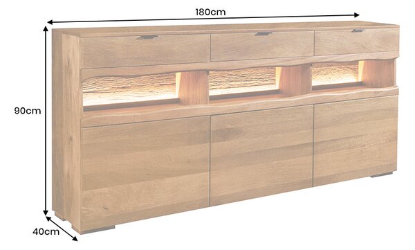 Komoda GRAND s LED osvětlením 180 CM hnědá masiv mango Nábytek | Úložné prostory | Komody | Nízké