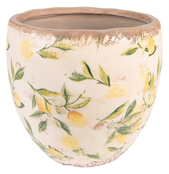 Béžový keramický obal na květináč s citróny Rebekka L – 19x19 cm