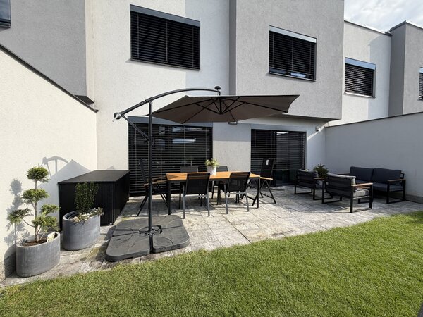 Zahradní set KOMPLET 3v1 – jídelní set, lounge set a slunečník