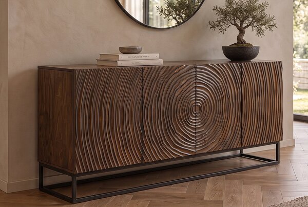 Komoda ZEN CIRCLE 3D 160 CM tmavě hnědá masiv mango Nábytek | Úložné prostory | Komody | Nízké