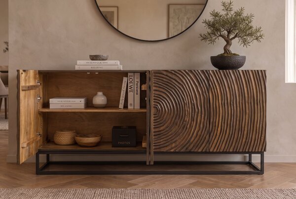 Komoda ZEN CIRCLE 3D 160 CM tmavě hnědá masiv mango Nábytek | Úložné prostory | Komody | Nízké
