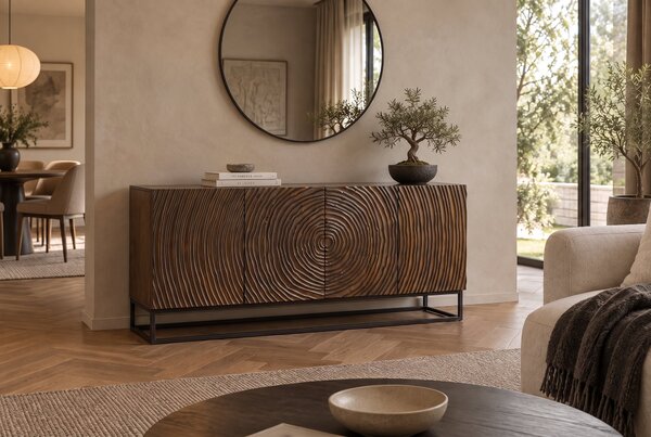 Komoda ZEN CIRCLE 3D 160 CM tmavě hnědá masiv mango Nábytek | Úložné prostory | Komody | Nízké