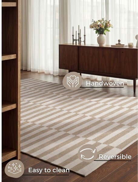Bílý/světle hnědý oboustranný/ručně tkaný vlněný koberec 200x300 cm Vika – Hanse Home