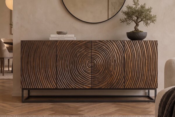 Komoda ZEN CIRCLE 3D 160 CM tmavě hnědá masiv mango Nábytek | Úložné prostory | Komody | Nízké