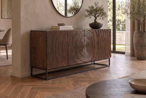 Komoda ZEN CIRCLE 3D 160 CM tmavě hnědá masiv mango Nábytek | Úložné prostory | Komody | Nízké