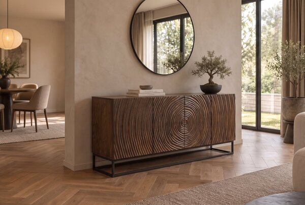 Komoda ZEN CIRCLE 3D 160 CM tmavě hnědá masiv mango Nábytek | Úložné prostory | Komody | Nízké
