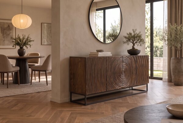 Komoda ZEN CIRCLE 3D 160 CM tmavě hnědá masiv mango Nábytek | Úložné prostory | Komody | Nízké