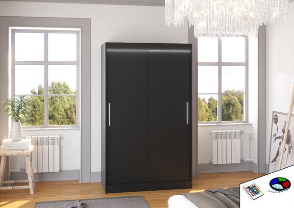 ADRK Šatní skříň posuvná s LED osvětlením COLLIN B 120 L, černá
