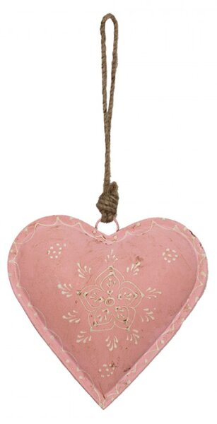 Růžové závěsné kovové srdce se zdovením Heartic – 14x4x14 cm
