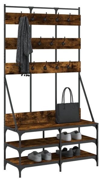 Stojan na oblečení a prostor pro obuv kouřový dub 100x40x184 cm