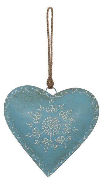 Modré závěsné kovové srdce se zdovením Heartic – 20x1x20 cm