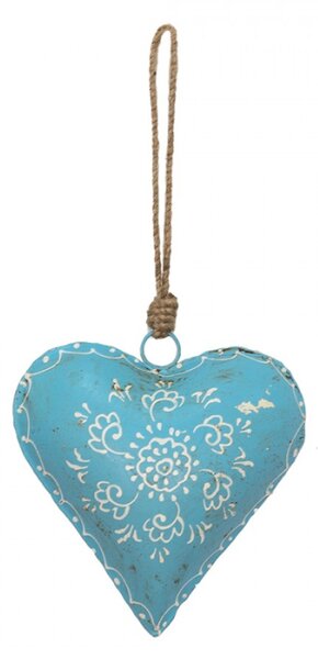 Modré závěsné kovové srdce se zdovením Heartic – 15x4x15 cm