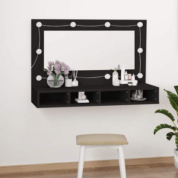 Zrcadlová skříňka s LED černá 90 x 31,5 x 62 cm