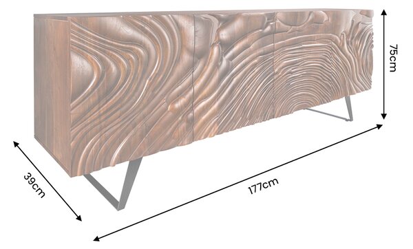 Komoda FLUID II 3D 175 CM tmavě hnědá masiv mango Nábytek | Úložné prostory | Komody | Nízké