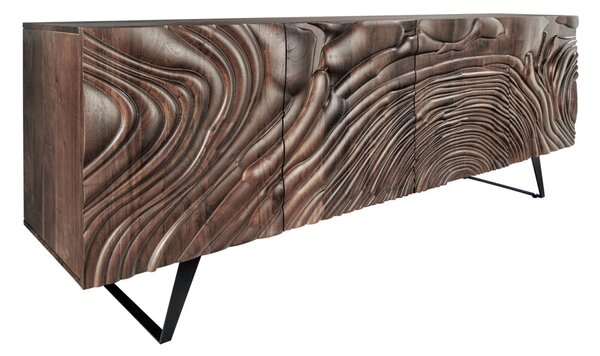 Komoda FLUID II 3D 175 CM tmavě hnědá masiv mango Nábytek | Úložné prostory | Komody | Nízké
