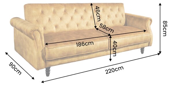 Pohovka MAISON BELLE 220 CM tmavě žlutá samet rozkládací Nábytek | Obývací pokoj | Sedací soupravy a pohovky | Pohovky | Rozkládací