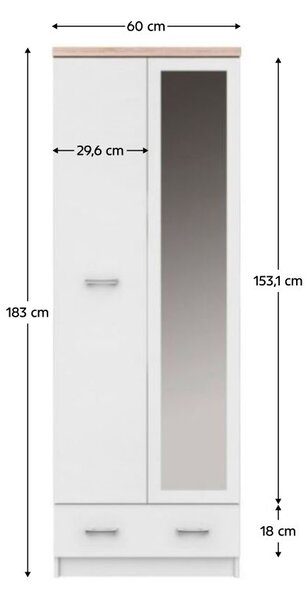 Šatní skříň Topta Typ 37 2D1S60 (bílá + dub sonoma)