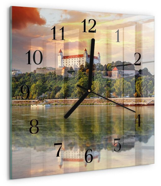 Skleněné hodiny na stěnu Říční hrad zskc-30x30-00177401
