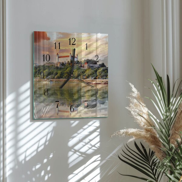 Skleněné hodiny na stěnu Říční hrad zskc-30x30-00177401