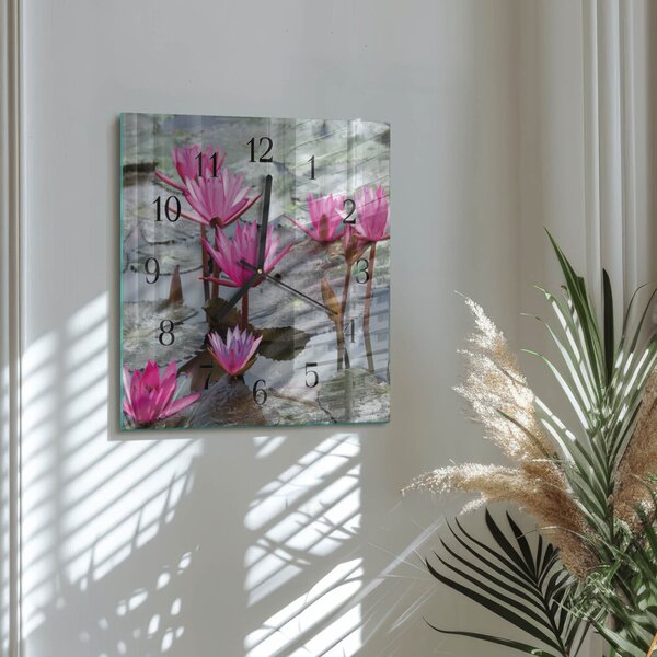 Skleněné hodiny na stěnu Lekníny zskc-30x30-00177602