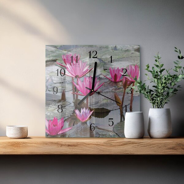Skleněné hodiny na stěnu Lekníny zskc-30x30-00177602