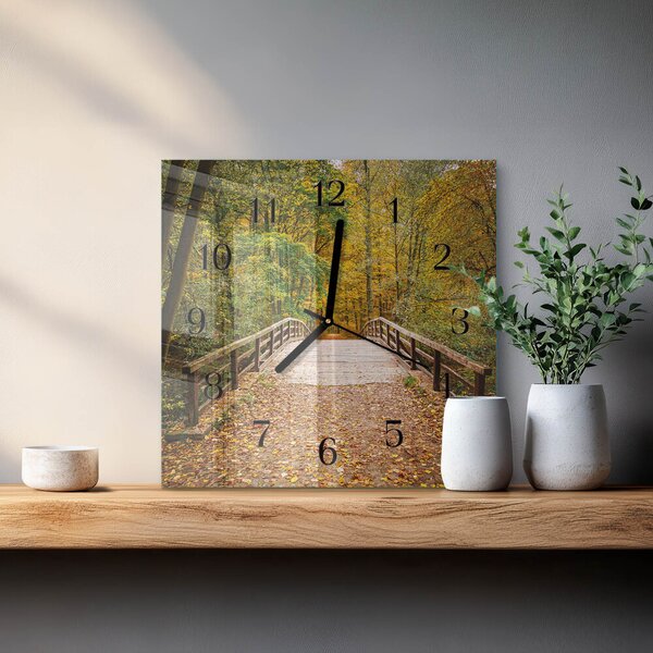 Skleněné hodiny na stěnu Lesní most zskc-30x30-00176974