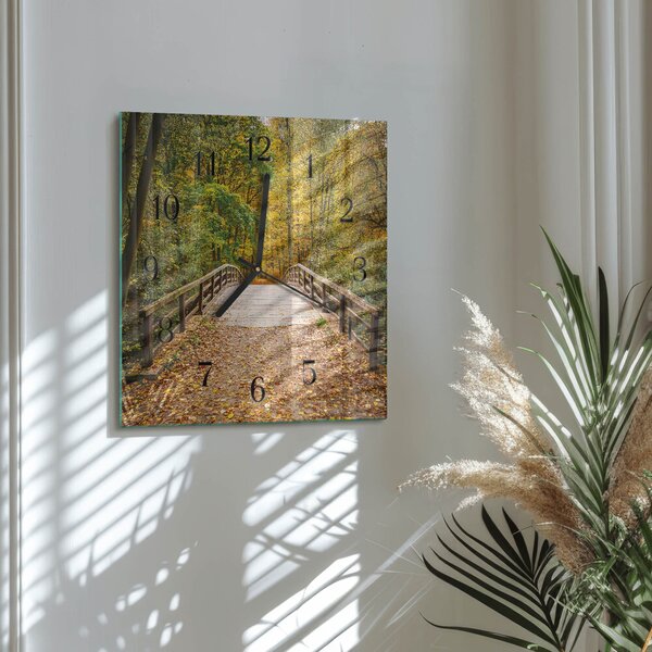 Skleněné hodiny na stěnu Lesní most zskc-30x30-00176974