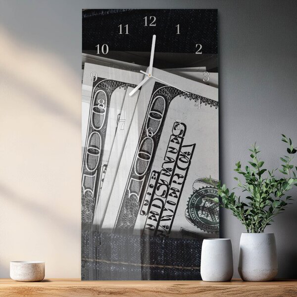 Skleněné hodiny vertikální Bankovky zsppb-30x60-00078736