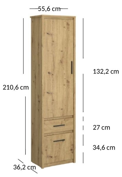 Regál Andra 2D1S (dub artisan). Akce -21%