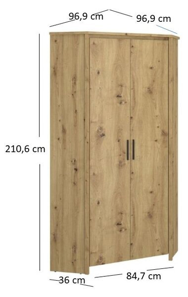 Rohová šatní skříň Andra 2D (dub artisan). Akce -23%