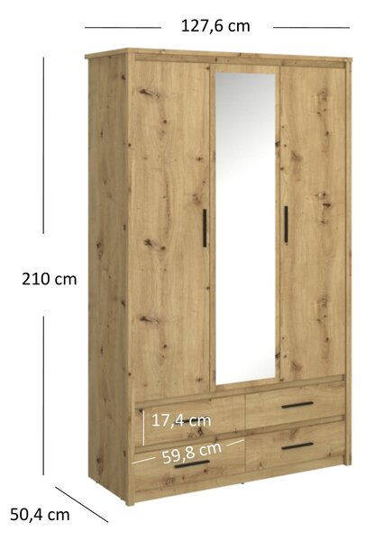 Šatní skříň Andra 3D4S (dub artisan). Akce -21%