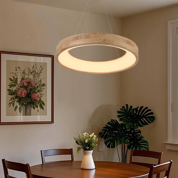 Brilagi -LED Lustr na lanku FALCON WOOD LED/40W/230V 3000/4000/6000K 60 cm dřevo