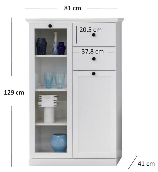 Vitrína Brendon 1D1W2S (bílá). Akce -22%