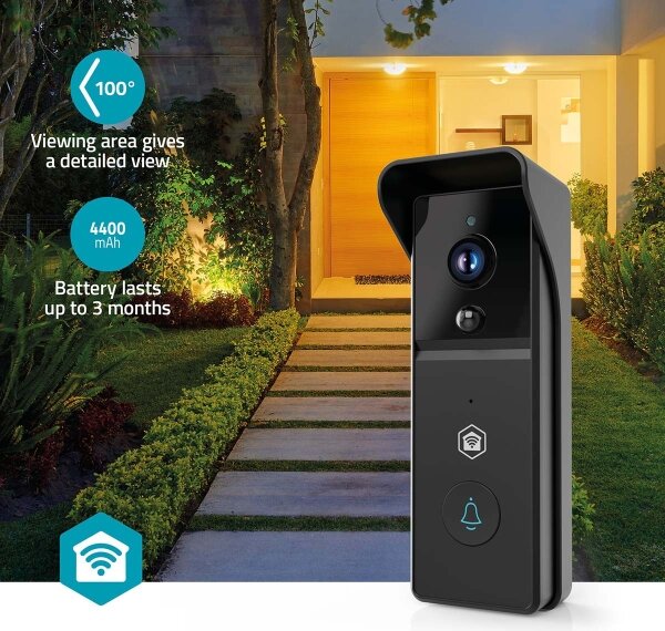 Nedis WIFICDP21BK - Videozvonek se senz. 4400 mAh Full HD 1296p IP44 Wi-Fi Tuya