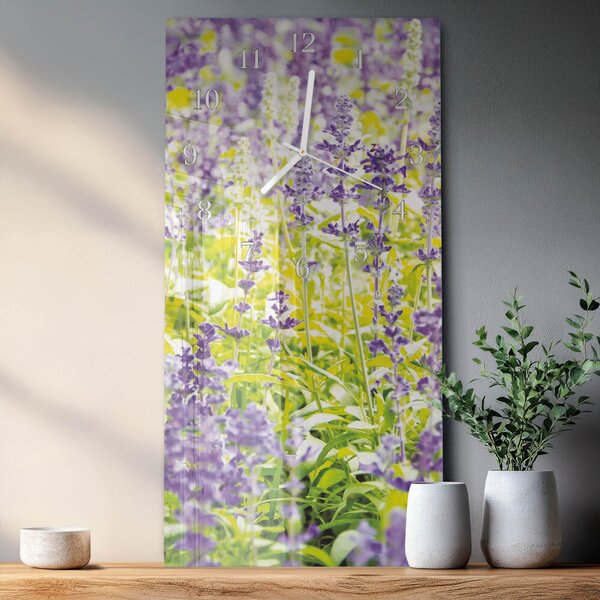 Skleněné hodiny vertikální Levandule zsppb-30x60-00083587