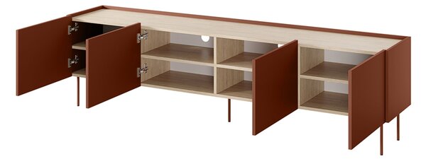 TV stolek Desin 220 cm - ceramic red / dub nagano