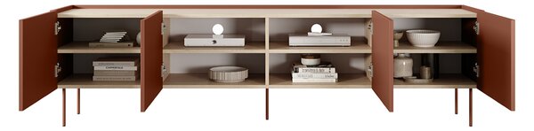 TV stolek Desin 220 cm - ceramic red / dub nagano