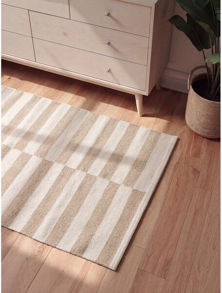 Bílý/světle hnědý oboustranný/ručně tkaný vlněný koberec 80x150 cm Vika – Hanse Home