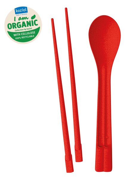 DYNASTY jídelní hůlky,sada 1 lžíce a pár hůlek Organic červená KOZIOL (barva-organic červená)