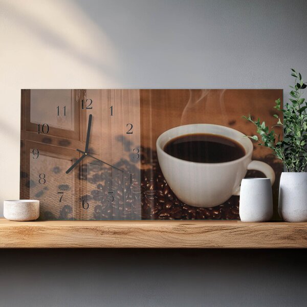 Skleněné hodiny horizontální Horká káva zsppc-60x30-00295308