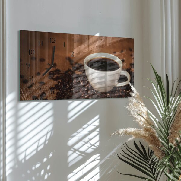 Skleněné hodiny horizontální Horká káva zsppc-60x30-00295308