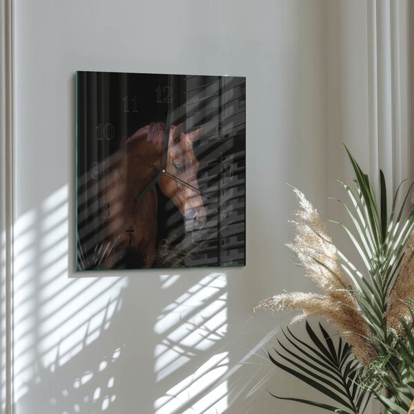 Skleněné hodiny na stěnu Kůň zskc-30x30-00182584