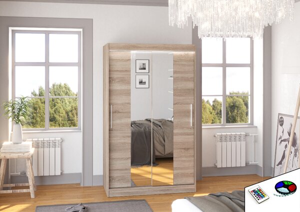 ADRK Šatní zrcadlová skříň posuvná s LED osvětlením SANTOS T 120 L, truffle