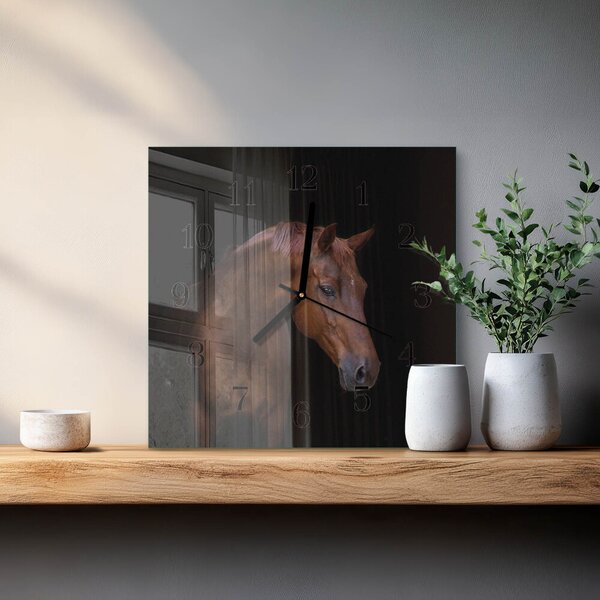 Skleněné hodiny na stěnu Kůň zskc-30x30-00182584