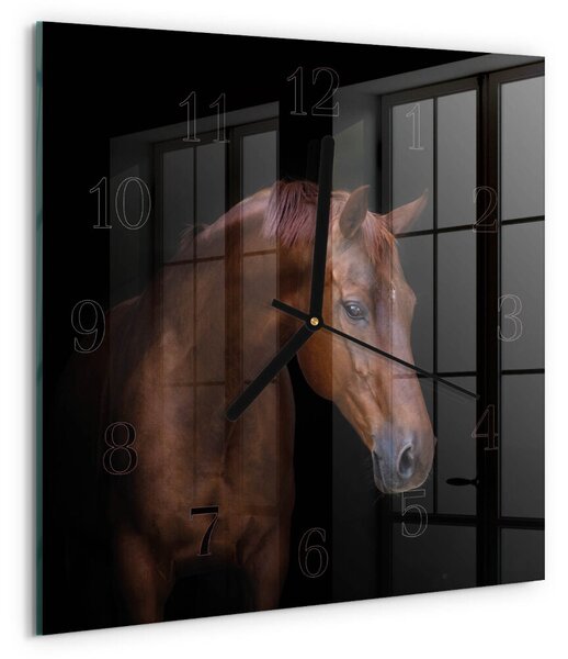 Skleněné hodiny na stěnu Kůň zskc-30x30-00182584