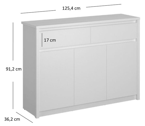 Komoda Ethan 3D2S (bílá). Akce -23%